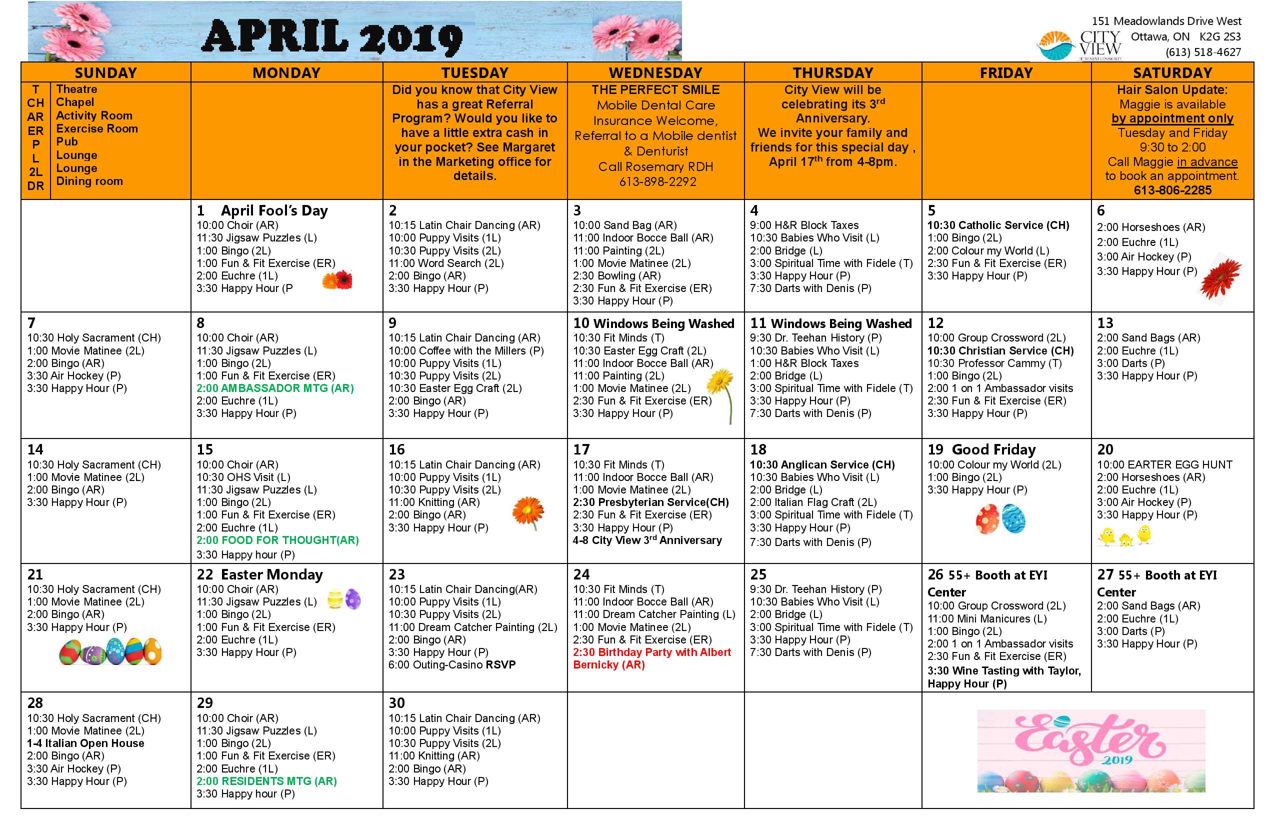 City View Activity Calendar April 2019 City View Retirement Community